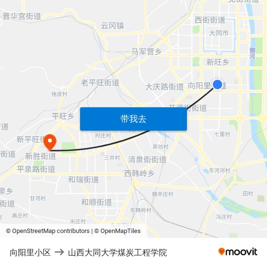 向阳里小区 to 山西大同大学煤炭工程学院 map