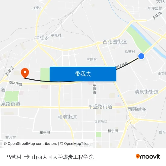 马营村 to 山西大同大学煤炭工程学院 map