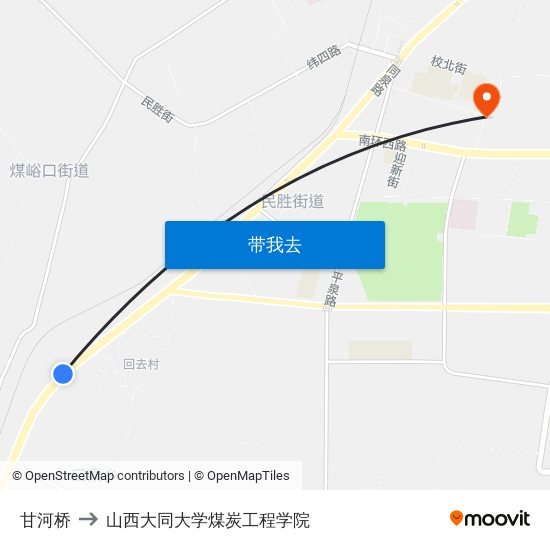 甘河桥 to 山西大同大学煤炭工程学院 map