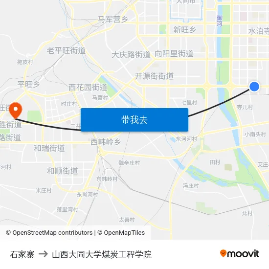 石家寨 to 山西大同大学煤炭工程学院 map