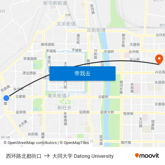 西环路北都街口 to 大同大学 Datong University map