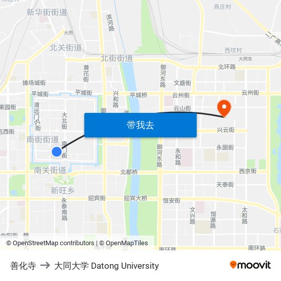 善化寺 to 大同大学 Datong University map