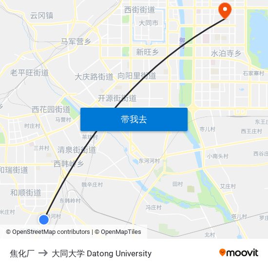 焦化厂 to 大同大学 Datong University map