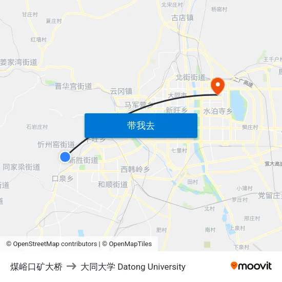 煤峪口矿大桥 to 大同大学 Datong University map