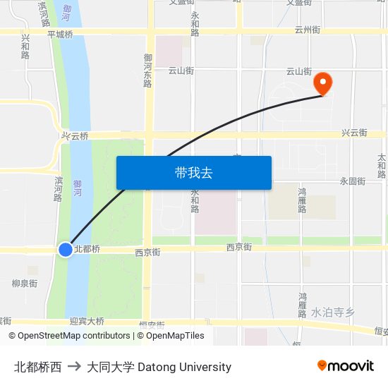 北都桥西 to 大同大学 Datong University map