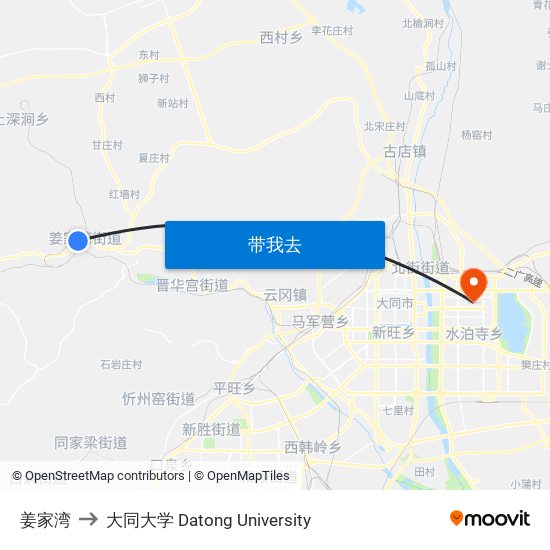 姜家湾 to 大同大学 Datong University map