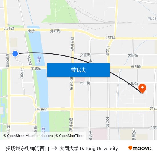 操场城东街御河西口 to 大同大学 Datong University map