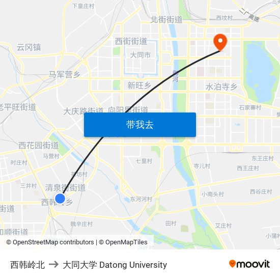 西韩岭北 to 大同大学 Datong University map