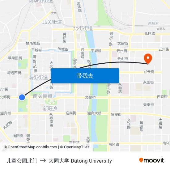 儿童公园北门 to 大同大学 Datong University map