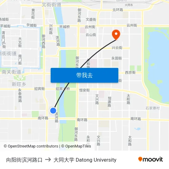 向阳街滨河路口 to 大同大学 Datong University map