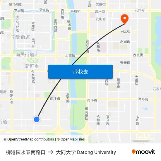 柳港园永泰南路口 to 大同大学 Datong University map