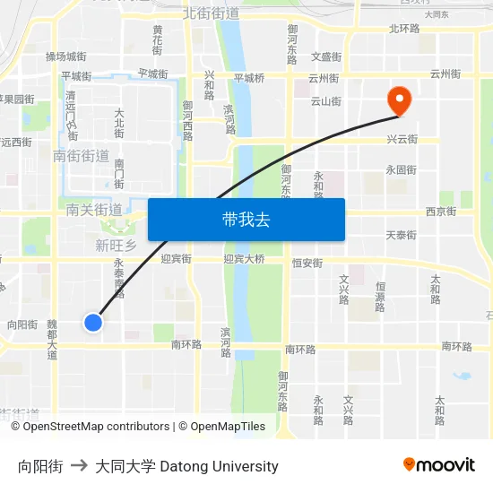 向阳街 to 大同大学 Datong University map