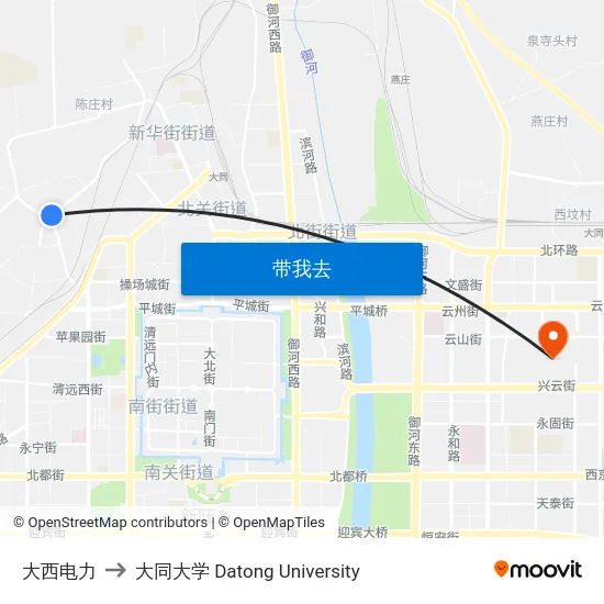大西电力 to 大同大学 Datong University map