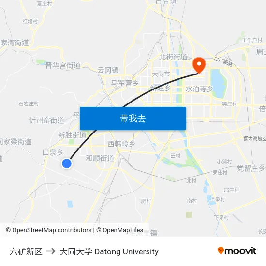 六矿新区 to 大同大学 Datong University map
