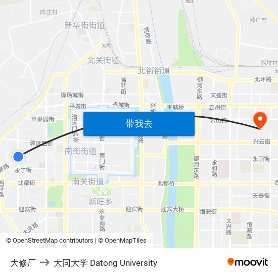 大修厂 to 大同大学 Datong University map