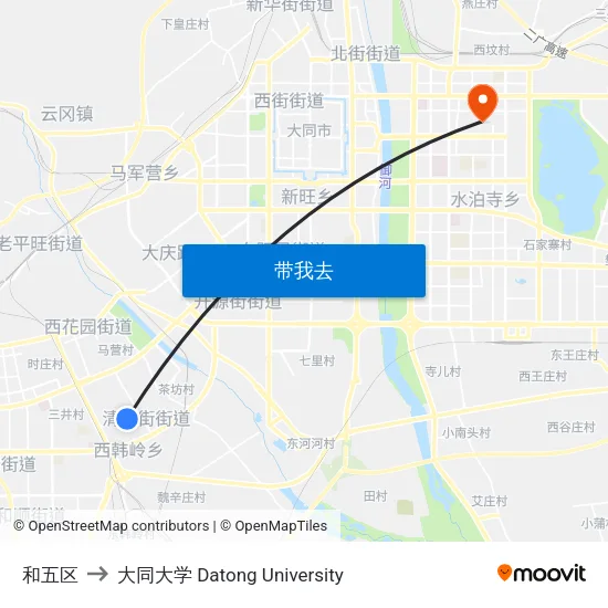和五区 to 大同大学 Datong University map