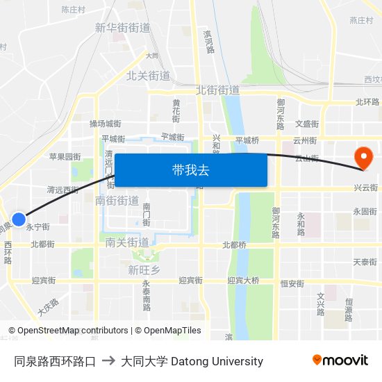 同泉路西环路口 to 大同大学 Datong University map