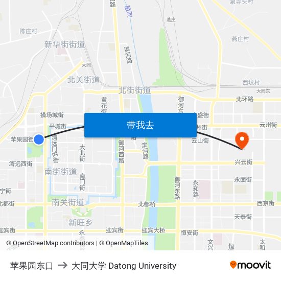 苹果园东口 to 大同大学 Datong University map