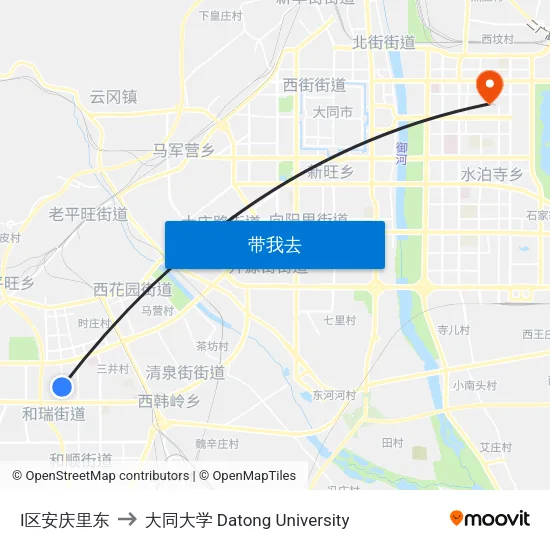 I区安庆里东 to 大同大学 Datong University map