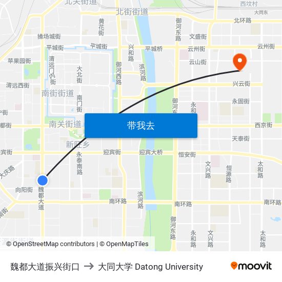 魏都大道振兴街口 to 大同大学 Datong University map