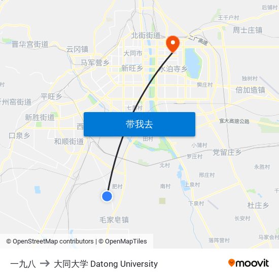 一九八 to 大同大学 Datong University map