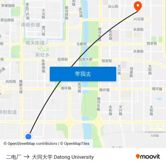 二电厂 to 大同大学 Datong University map