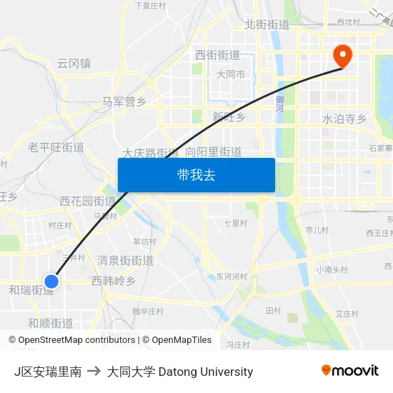 J区安瑞里南 to 大同大学 Datong University map