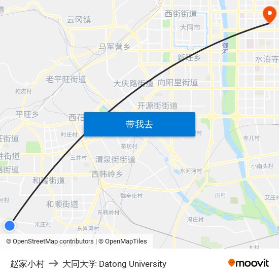 赵家小村 to 大同大学 Datong University map