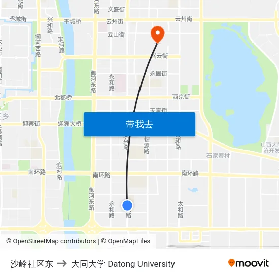 沙岭社区东 to 大同大学 Datong University map