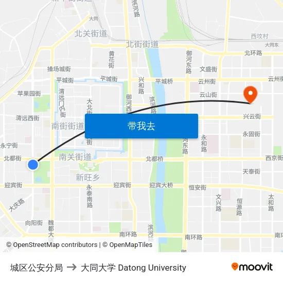 城区公安分局 to 大同大学 Datong University map
