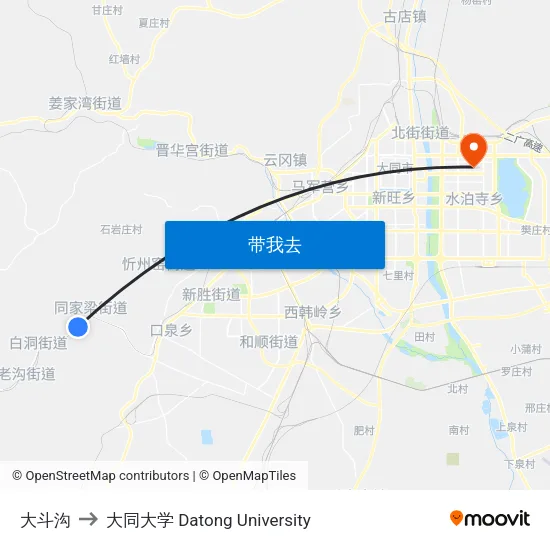大斗沟 to 大同大学 Datong University map
