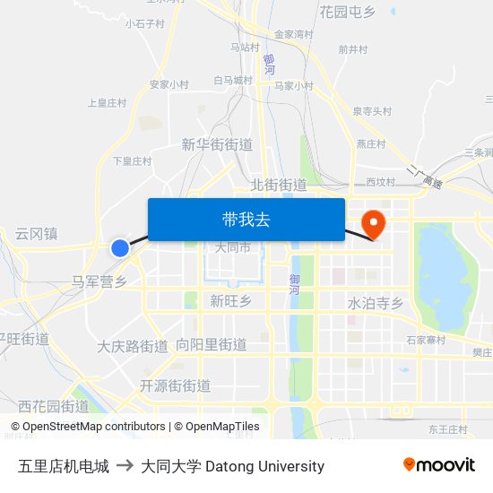 五里店机电城 to 大同大学 Datong University map