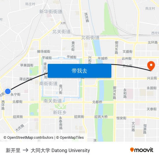 新开里 to 大同大学 Datong University map