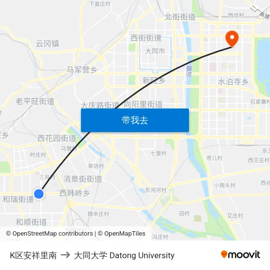 K区安祥里南 to 大同大学 Datong University map