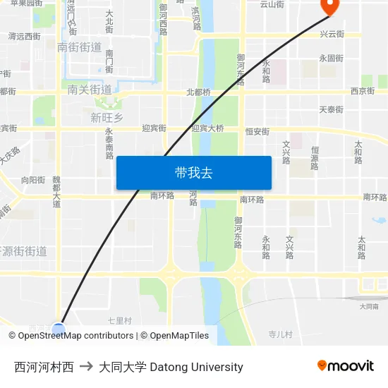 西河河村西 to 大同大学 Datong University map