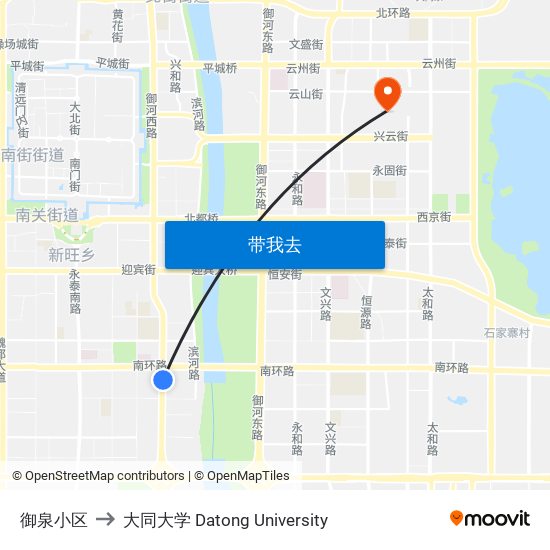 御泉小区 to 大同大学 Datong University map