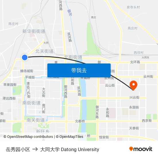 岳秀园小区 to 大同大学 Datong University map