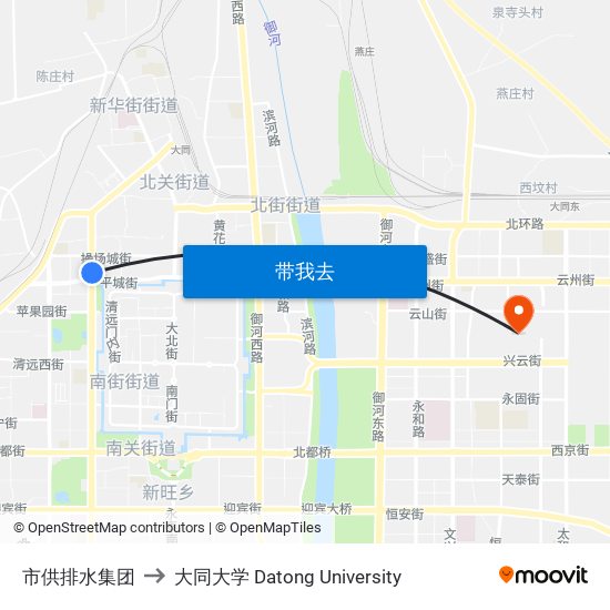 市供排水集团 to 大同大学 Datong University map