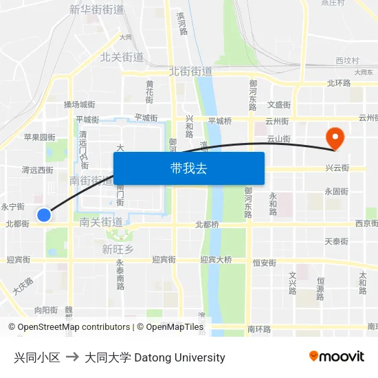 兴同小区 to 大同大学 Datong University map