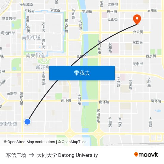 东信广场 to 大同大学 Datong University map