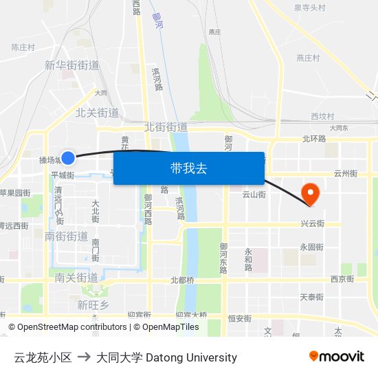 云龙苑小区 to 大同大学 Datong University map