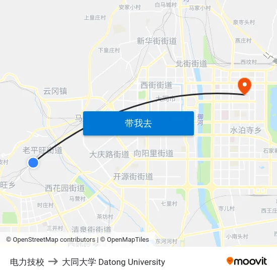 电力技校 to 大同大学 Datong University map
