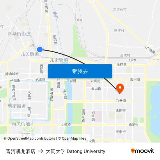 晋河凯龙酒店 to 大同大学 Datong University map