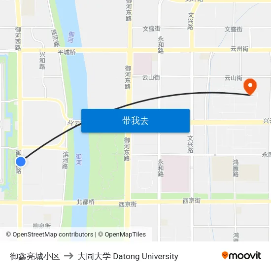 御鑫亮城小区 to 大同大学 Datong University map