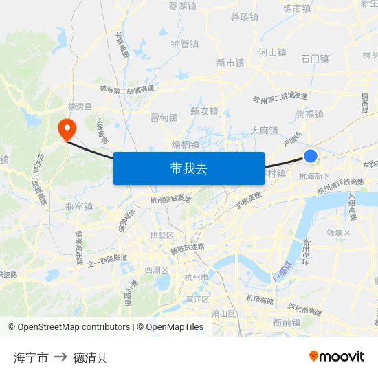海宁市 to 德清县 map