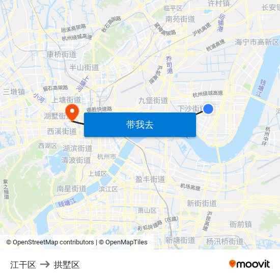 江干区 to 拱墅区 map