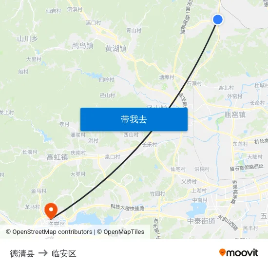 德清县 to 临安区 map