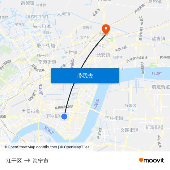 江干区 to 海宁市 map