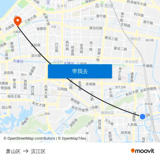 萧山区 to 滨江区 map