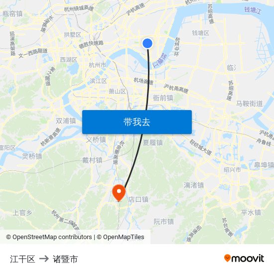 江干区 to 诸暨市 map